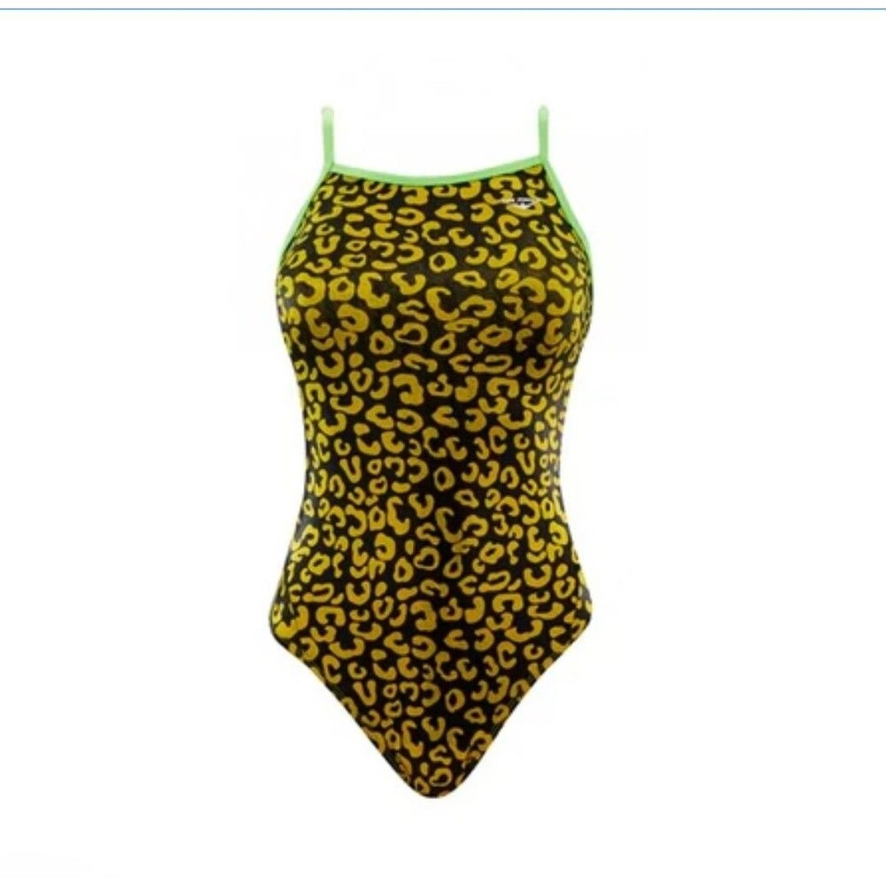 TYR The Finals Women's Disco Cat Foil Swimsuit Flutterback Neon - Size 32 New